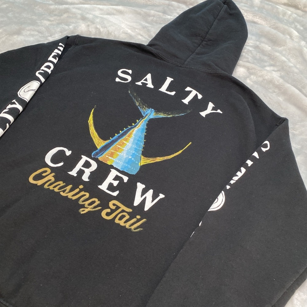 Salty Crew Chasing Tail Hoodie Men Medium Black Fishing Graphic Sweatshirt - Picture 11 of 11